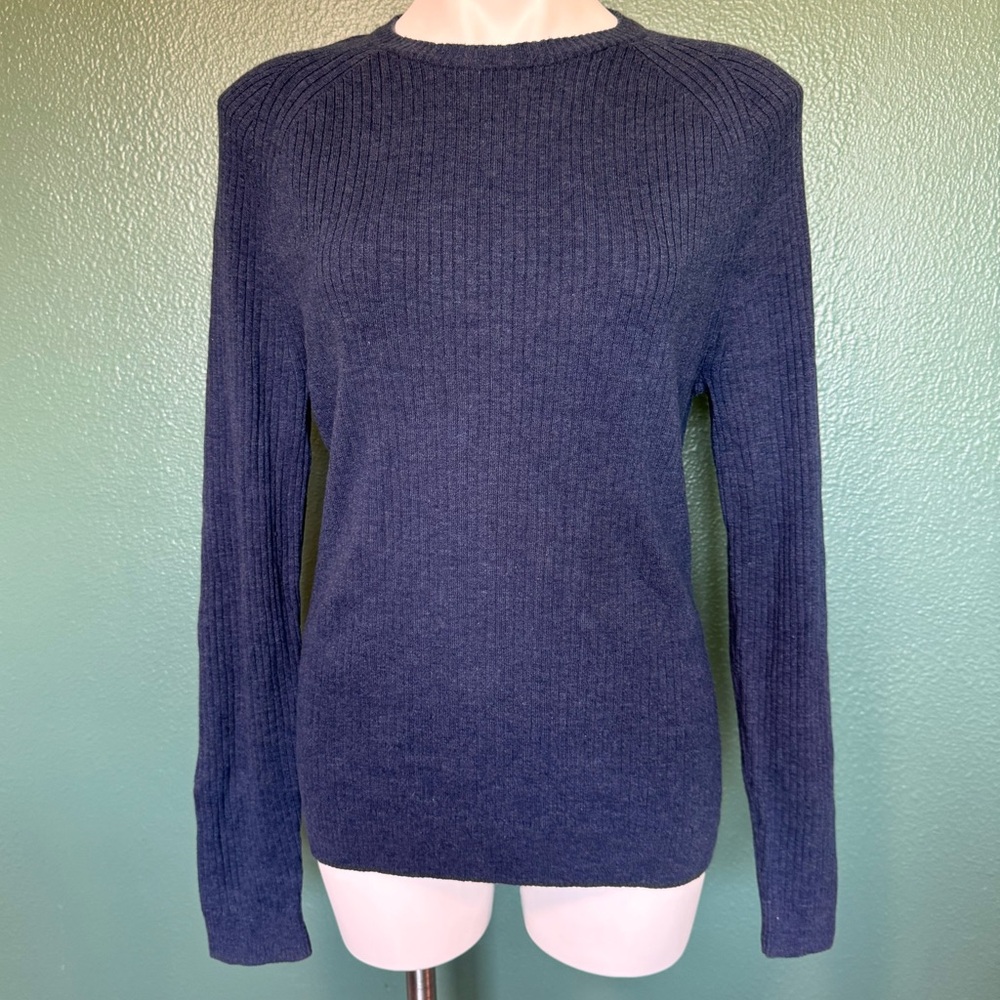 Express Navy Blue Ribbed Long Sleeve Sweater Top